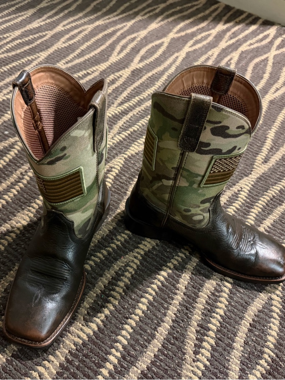 Ariat OCP Multicam Camo Camouflage Pull-On Western Boots - Brown with Green Tops